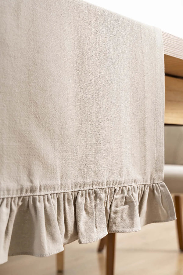 Ruffle Beige Ruffled 100% Cotton Raw Linen Runner – 50x130 cm