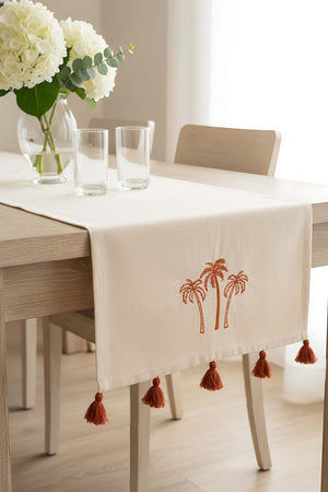 Palm Tree Embroidered Buldan Fabric Runner Rug 50x130 cm