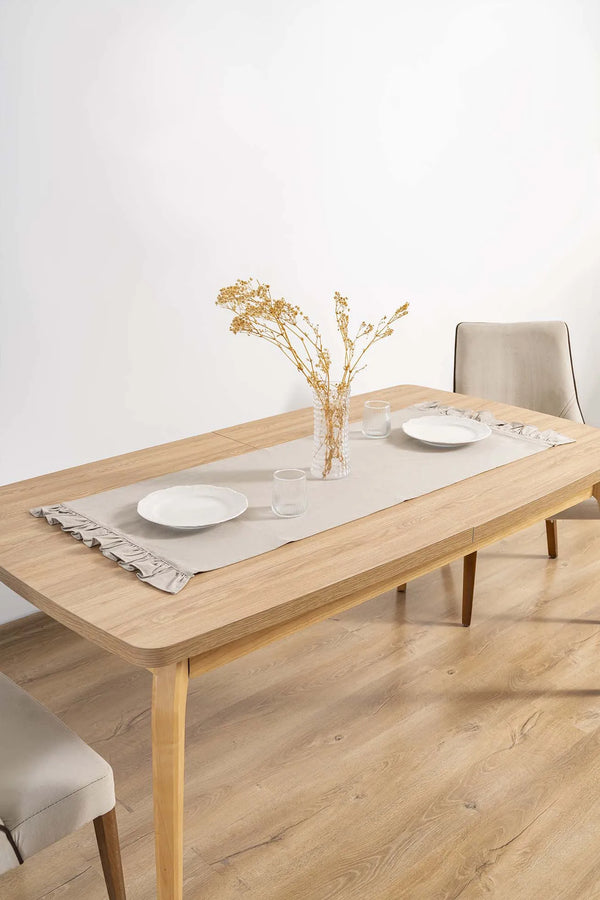 Ruffle Beige Ruffled 100% Cotton Raw Linen Runner – 50x130 cm