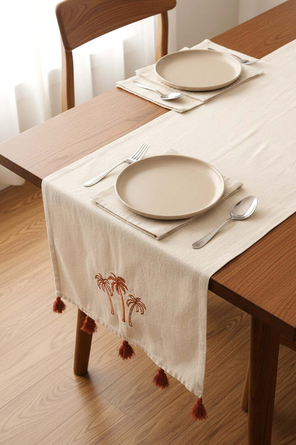 Palm Tree Embroidered Buldan Fabric Runner Rug 50x130 cm