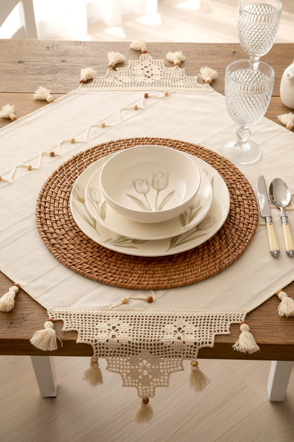 Beaded Guipure Lace Square Runner 90x90 cm