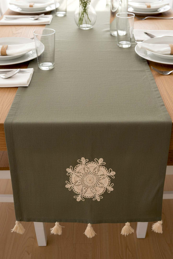 Khaki Lace Motif Runner 50x130 cm