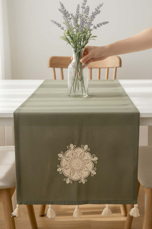 Khaki Lace Motif Runner 50x130 cm