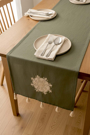 Khaki Lace Motif Runner 50x130 cm