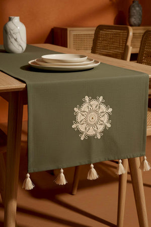 Khaki Lace Motif Runner 50x130 cm