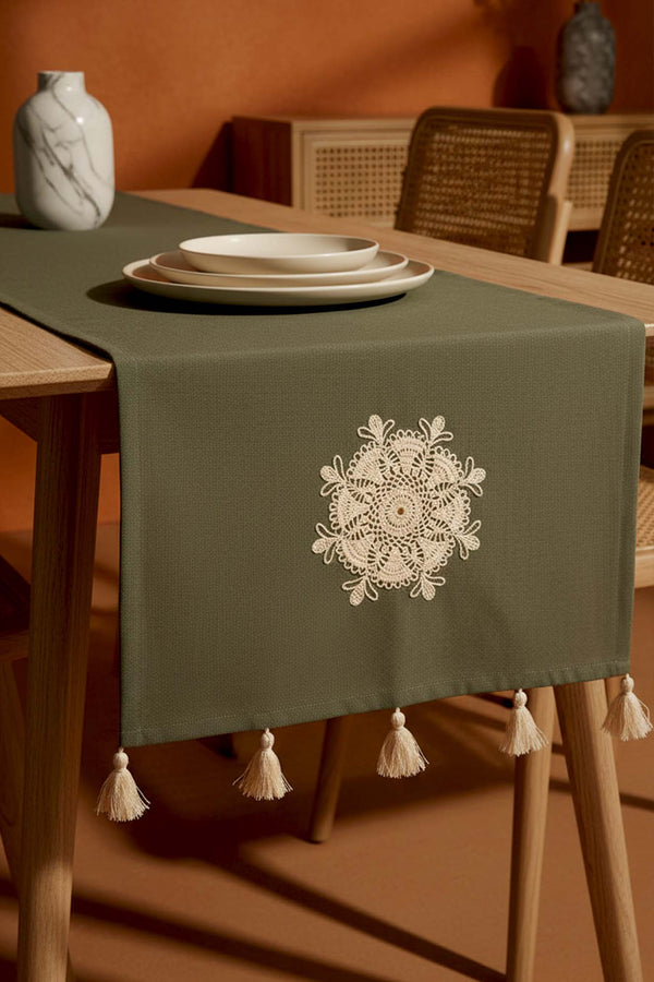 Khaki Lace Motif Runner 50x130 cm