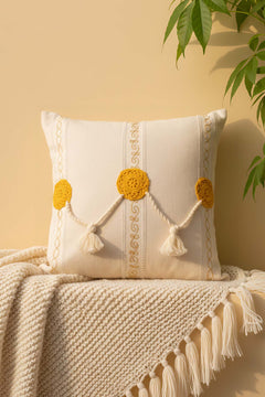 Yellow Motif Tassel Decorative Cushion Cover