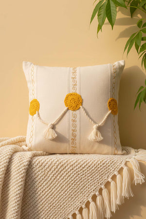 Yellow Motif Tassel Decorative Cushion Cover