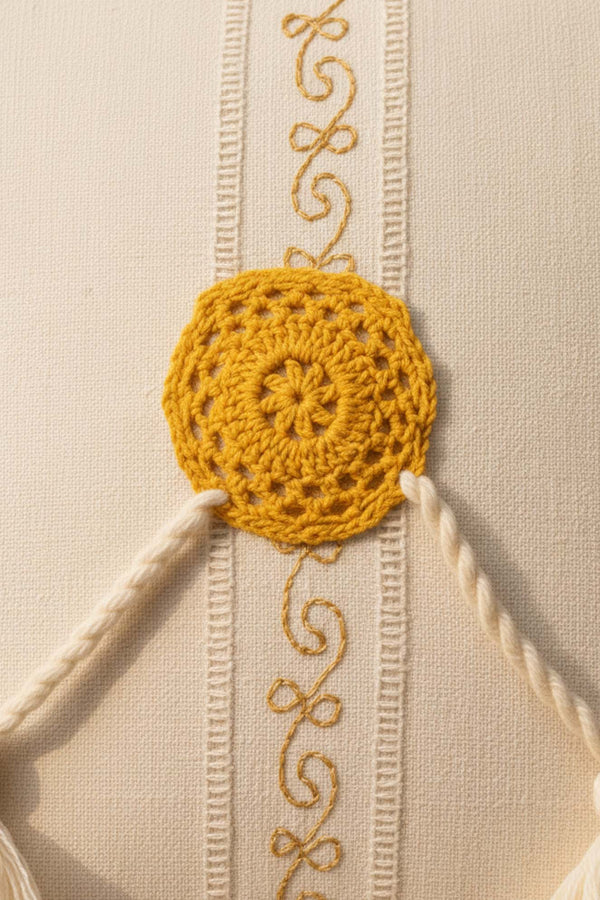Yellow Motif Tassel Decorative Cushion Cover