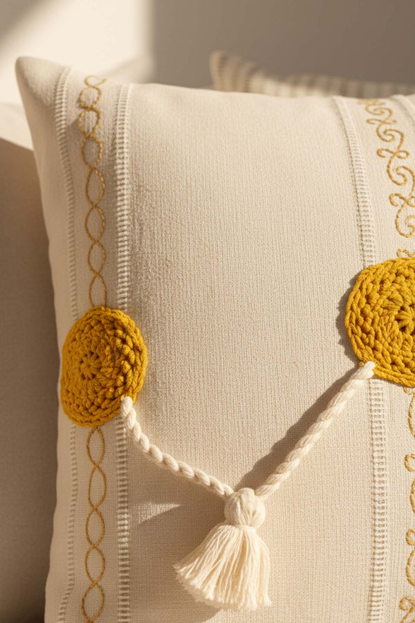 Yellow Motif Tassel Decorative Cushion Cover