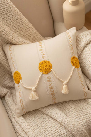 Yellow Motif Tassel Decorative Cushion Cover