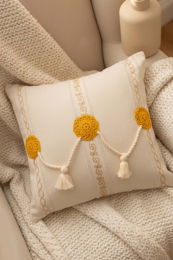 Yellow Motif Tassel Decorative Cushion Cover