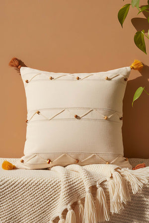 Zigzag Beaded Embroidered Tassel Decorative Cushion Cover