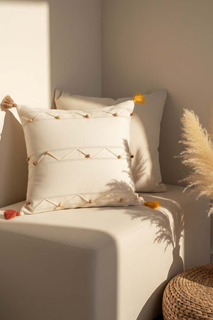 Zigzag Beaded Embroidered Tassel Decorative Cushion Cover