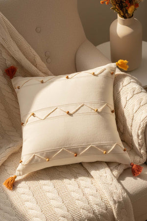 Zigzag Beaded Embroidered Tassel Decorative Cushion Cover