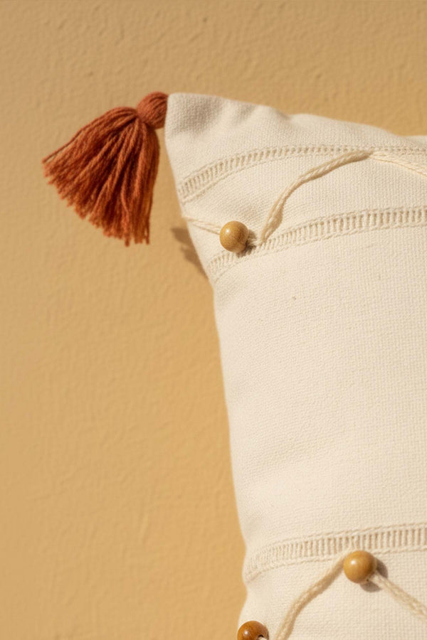Zigzag Beaded Embroidered Tassel Decorative Cushion Cover