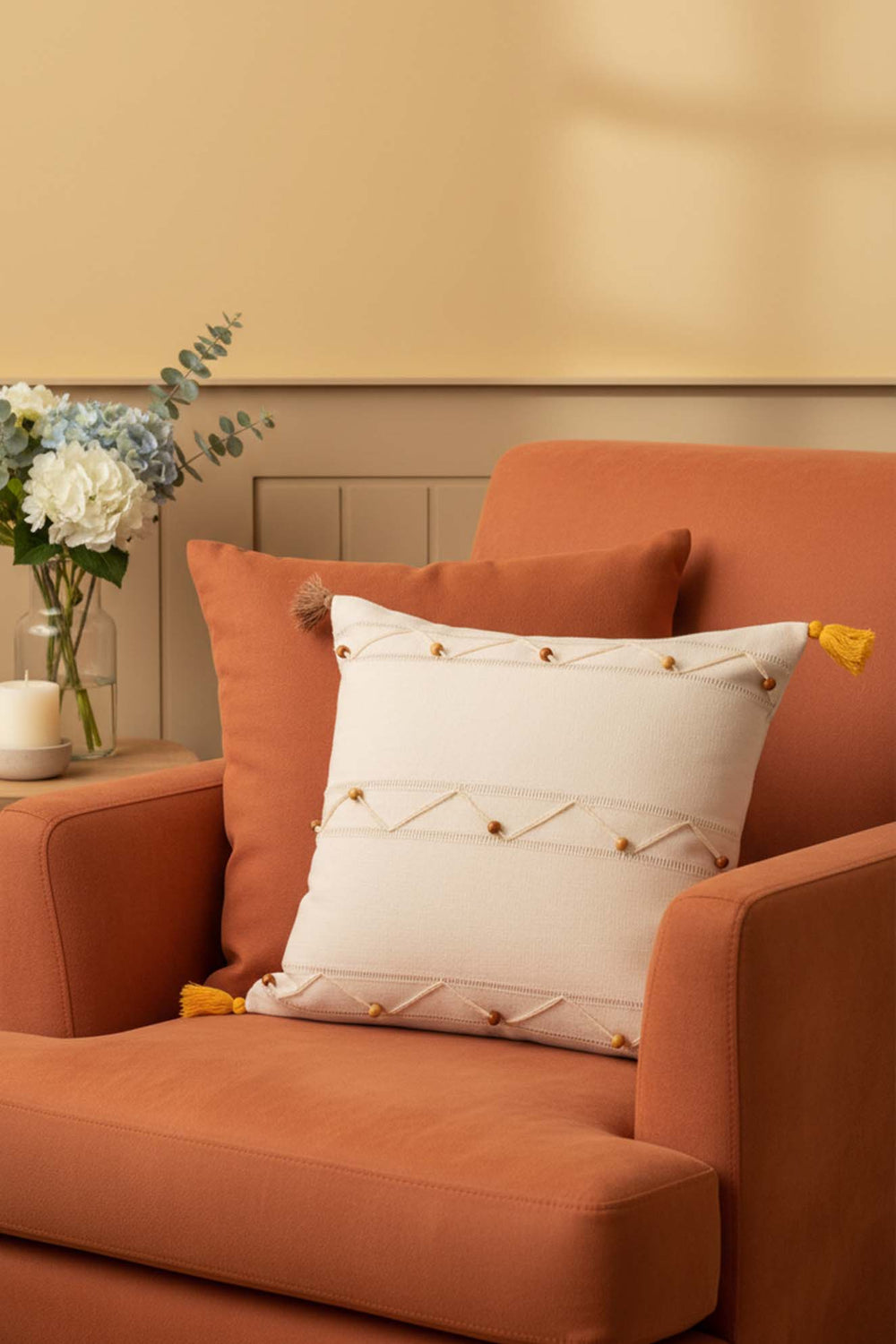 Zigzag Beaded Embroidered Tassel Decorative Cushion Cover