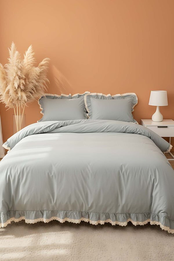 Dora 100% Cotton Guipure Detail Duvet Cover Set - 4 Pieces