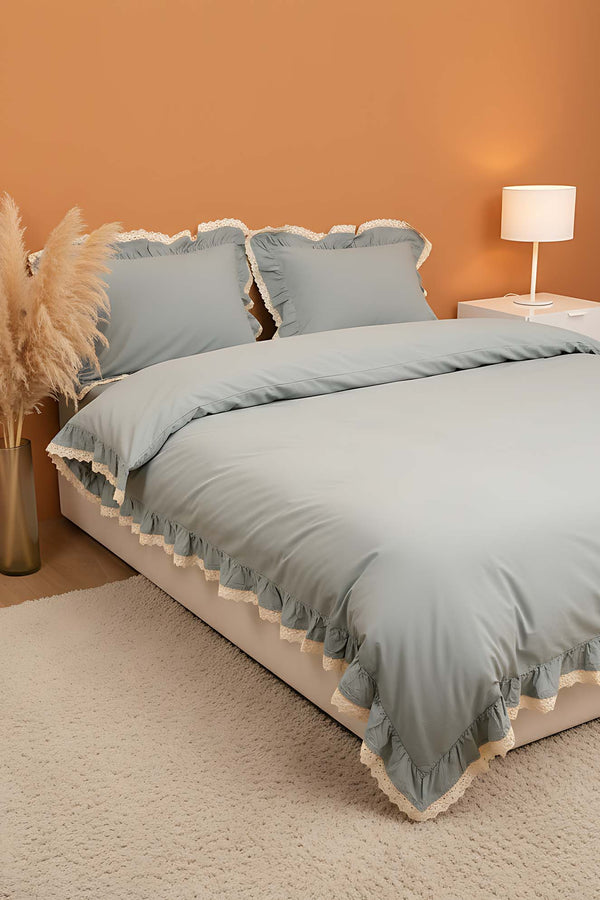Dora 100% Cotton Guipure Detail Duvet Cover Set - 4 Pieces