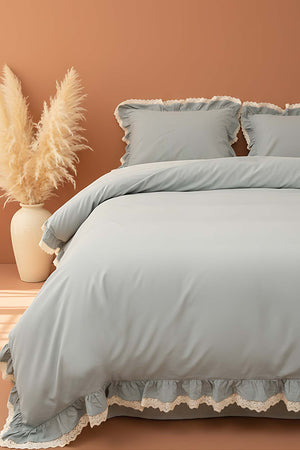 Dora 100% Cotton Guipure Detail Duvet Cover Set - 4 Pieces