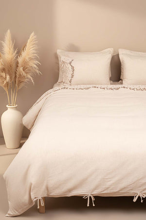 Pelias Linen Double Duvet Cover Set - 6-Piece Dowry Set