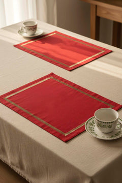 Red and Gold Framed Embroidered 2-Piece Placemat Set, 30x50 cm