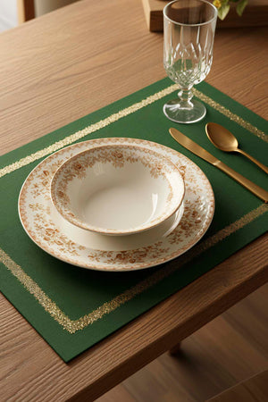 Green Gold Frame Embroidered 2-Piece Placemat Set, 30x50 cm