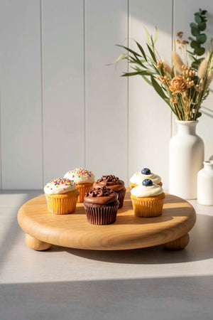 Wooden 3-legged Chestnut Wood Serving Stand, Presentation Tray