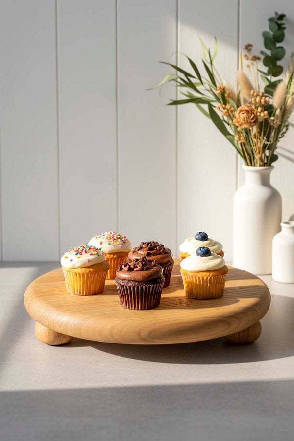 Wooden 3-legged Chestnut Wood Serving Stand, Presentation Tray