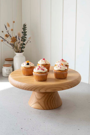 Wooden Chestnut Wood Serving Stand with Wooden Legs, Presentation Tray, 30 cm