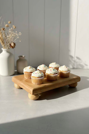 Wooden 4-legged Rectangular Chestnut Wood Presentation Stand, Serving Tray