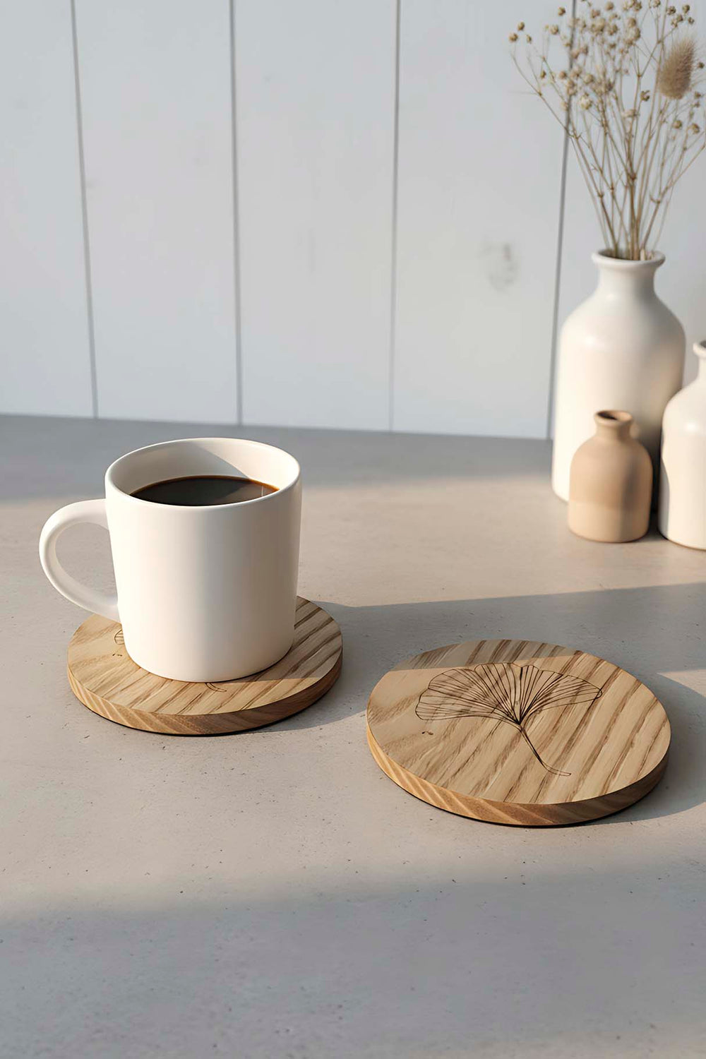 Wooden Chestnut Tree 2-Piece Coaster Set