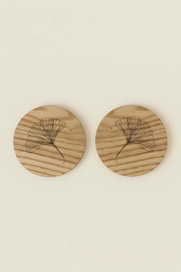 Wooden Chestnut Tree 2-Piece Coaster Set
