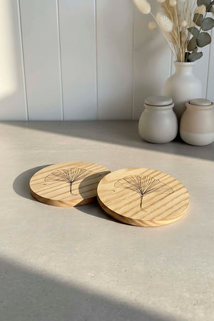 Wooden Chestnut Tree 2-Piece Coaster Set