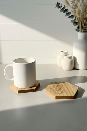 Wooden Hexagonal Chestnut Wood 2-Piece Coaster Set