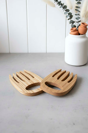 Wooden Set of 2 Salad Mixing Forks and Serving Forks, Chestnut Wood