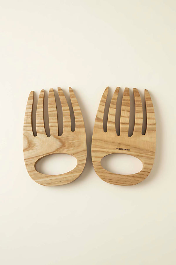 Wooden Set of 2 Salad Mixing Forks and Serving Forks, Chestnut Wood