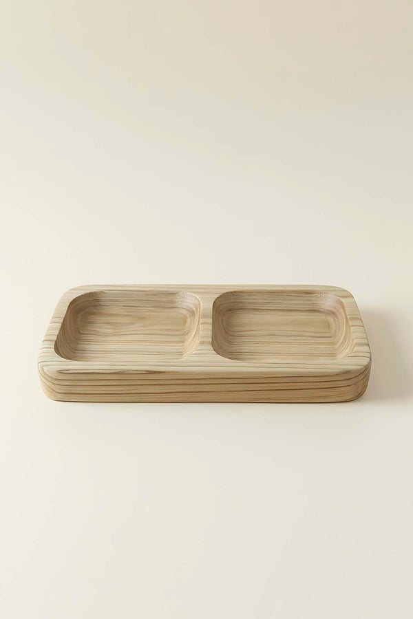 Wooden 2-Compartment Chestnut Serving Bowl, Snack Bowl