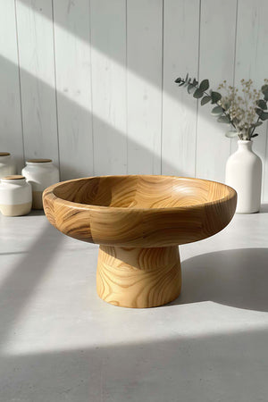 Wooden Serving Bowl with Stand, Chestnut Wood, Serving Tray