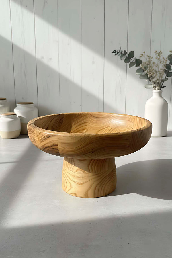 Wooden Serving Bowl with Stand, Chestnut Wood, Serving Tray