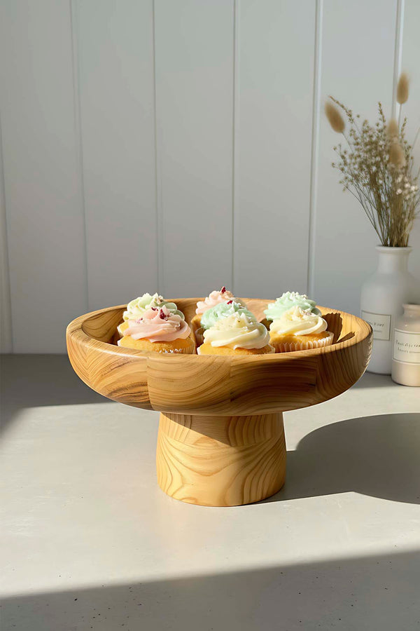 Wooden Serving Bowl with Stand, Chestnut Wood, Serving Tray