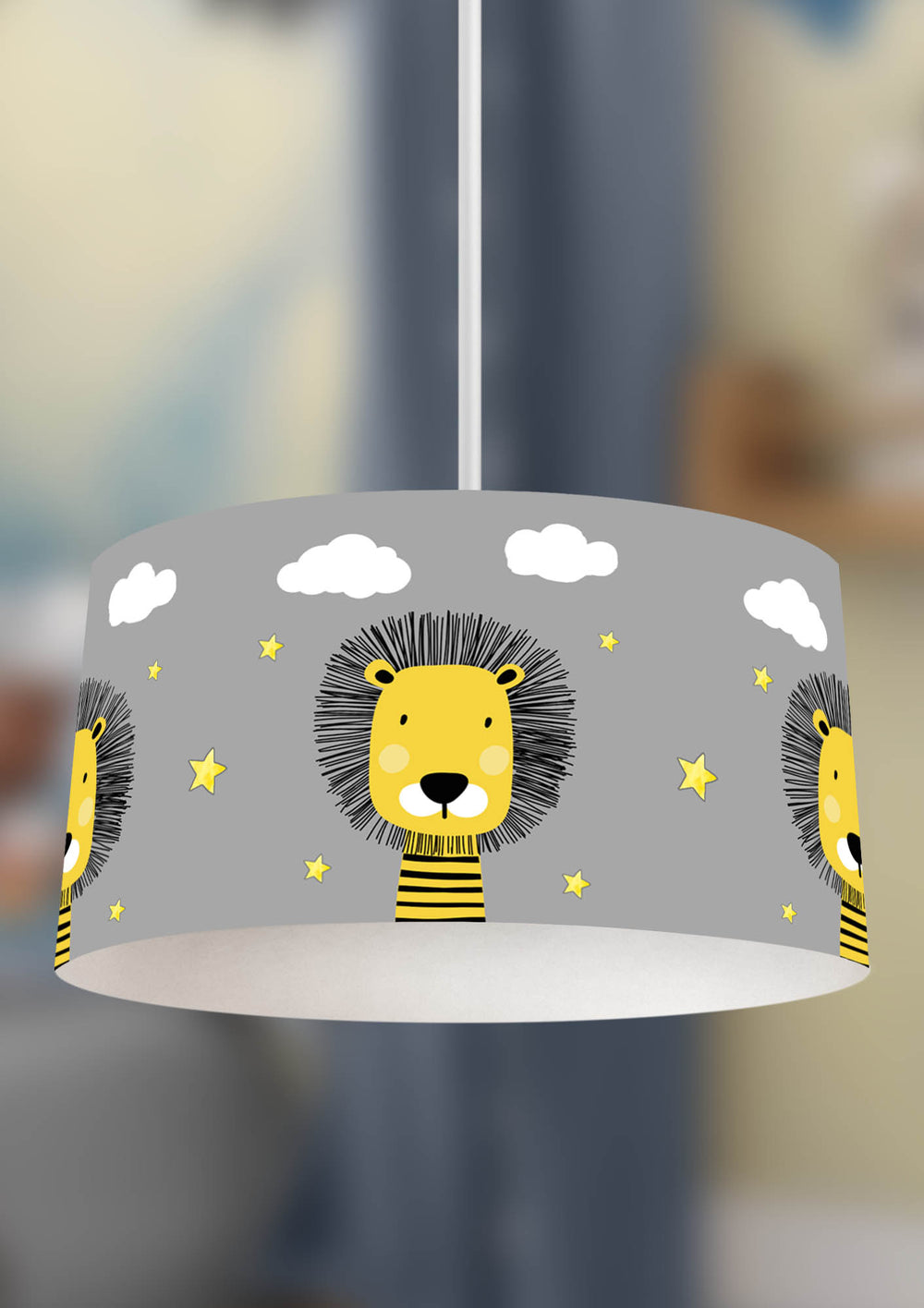 Cloudy Lion Themed Children's Room Pendant Lamp - 30cm Decorative Hanging Light with Adjustable Cable - Non-Toxic Water-Based Print