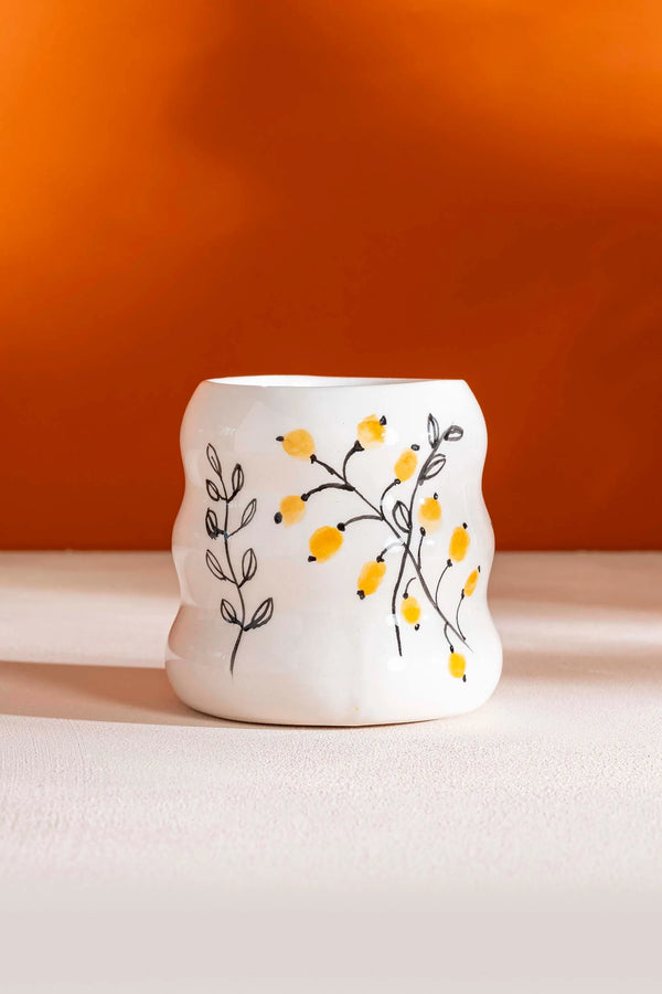 Yellow Flowers Amore Handmade Ceramic Double Coffee Mug Cup