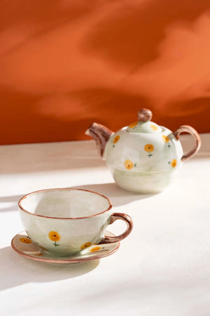 Yellow Flower Amore 4-Piece Teapot & Cup Set