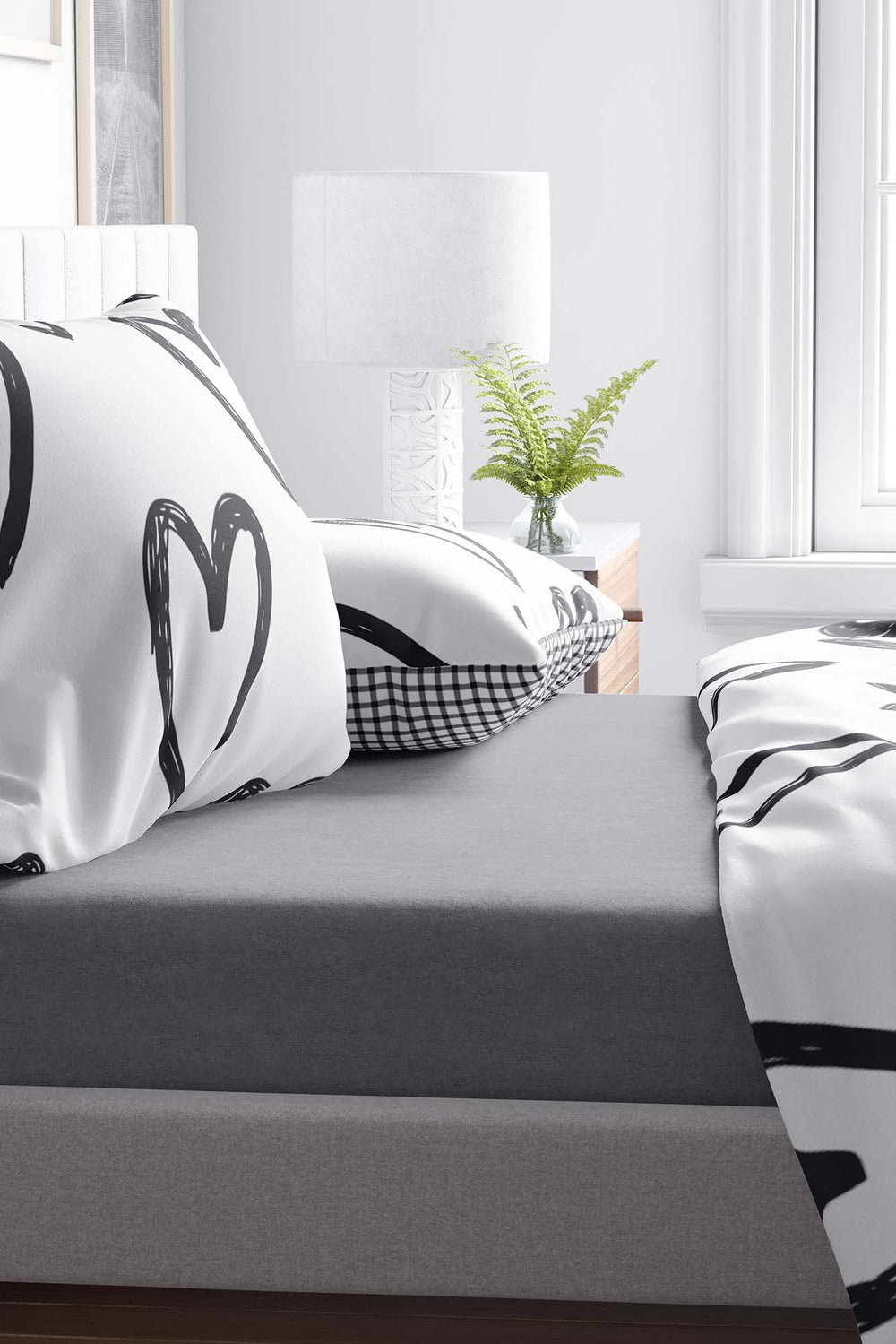 Gray Cotton Double Fitted Sheet 160x200 cm