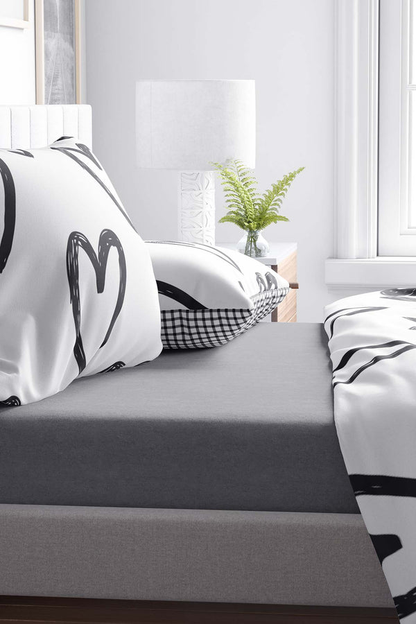 Gray Cotton Double Fitted Sheet 160x200 cm