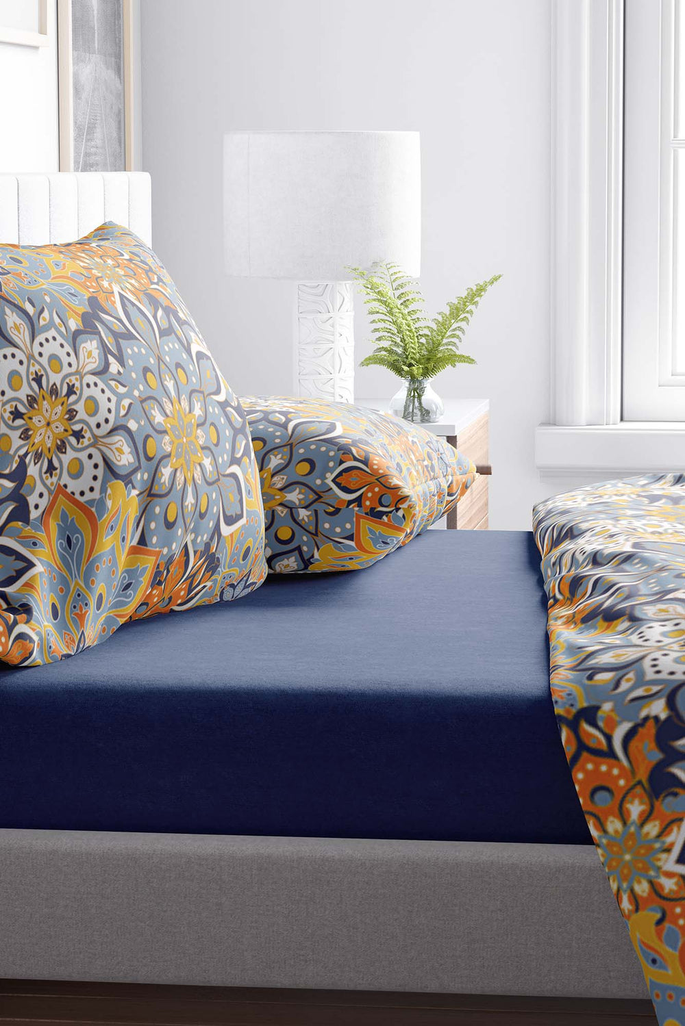 Navy Blue Cotton Single Fitted Sheet 100x200 cm