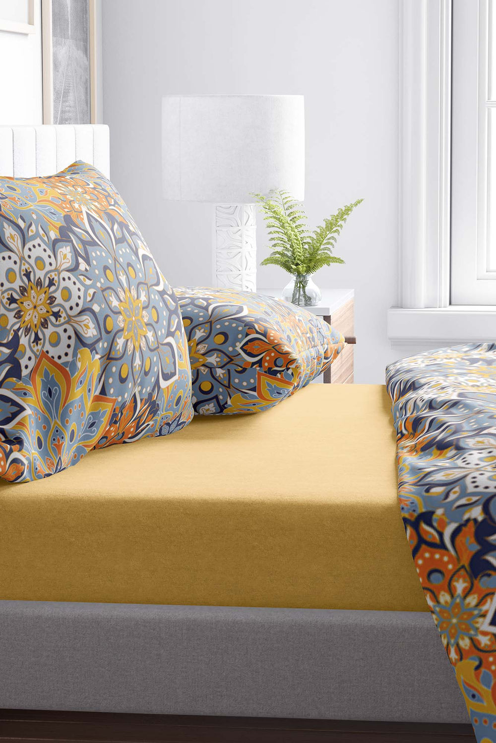 Yellow Cotton Single Fitted Sheet 100x200 cm