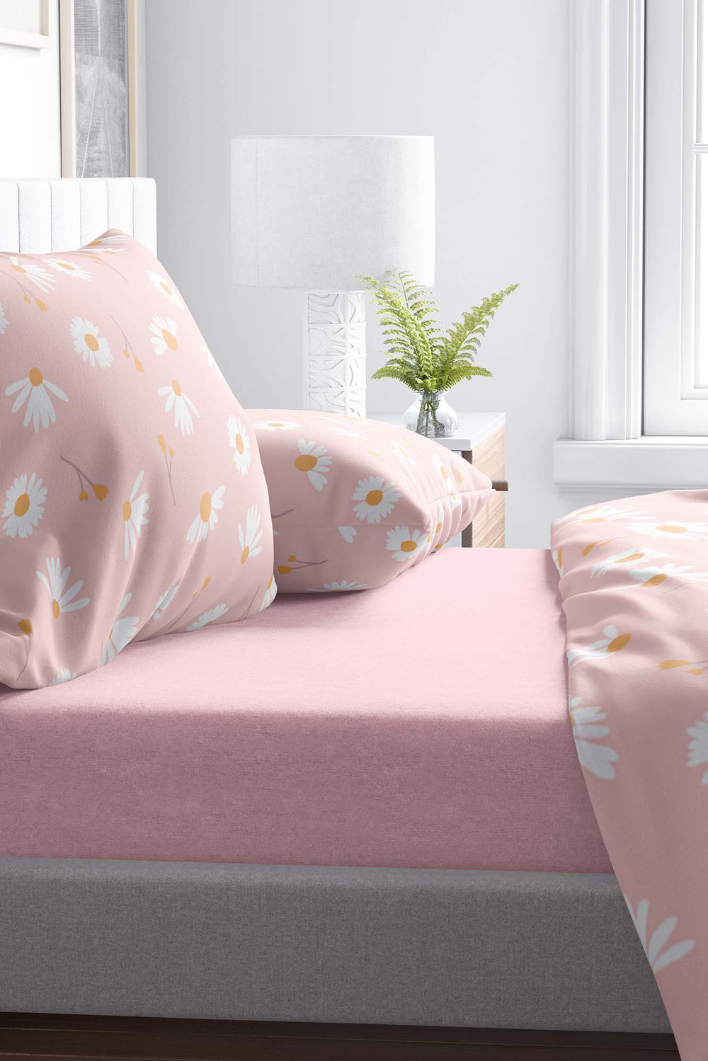 Powder Pink Cotton Double Fitted Sheet 160x200 cm