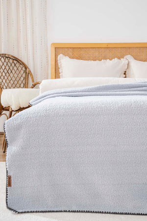 Light Gray Valencia Sherpa Double Plush Blanket